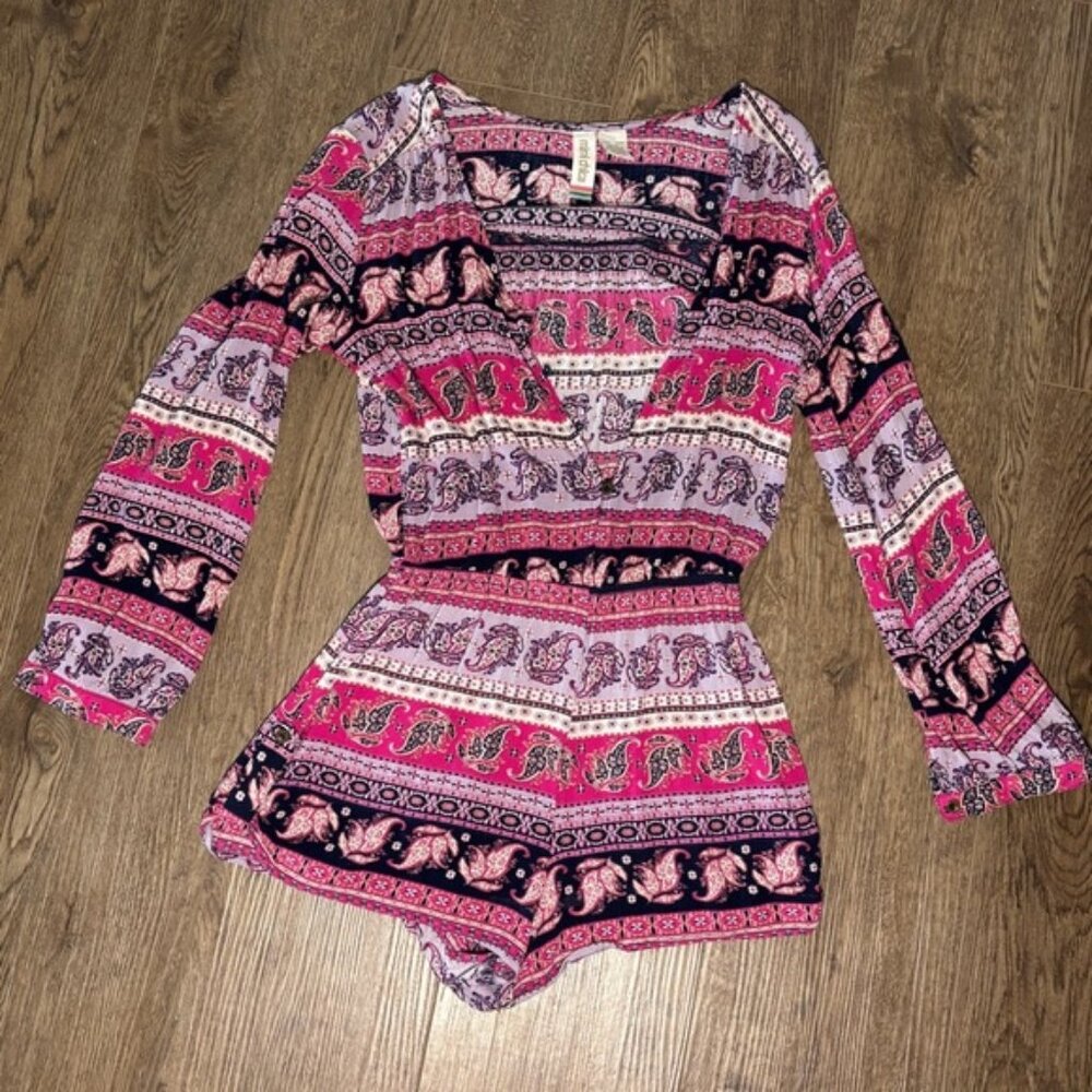 Mimi Chica Pink and Black Patterned Romper